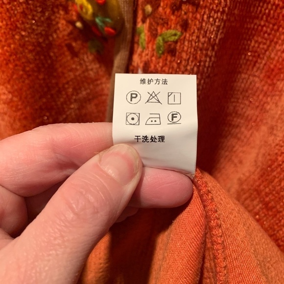 Lianar Art Floral Embroidered Midi Length Sweater in Orange Medium NWT - Picture 8 of 8